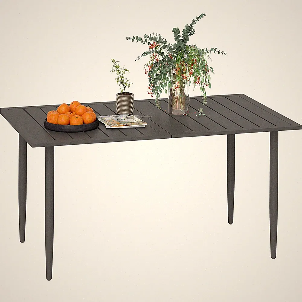 Gartentisch 150x90cm, Balkontisch aus Stahl, Balkontisch mit Schirmloch Schwarz