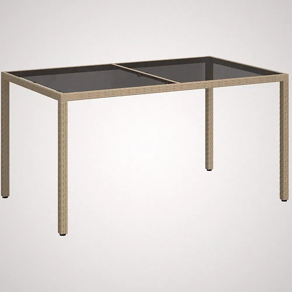 Gartentisch 150x90x75 cm Gehärtetes Glas Poly Rattan Beige