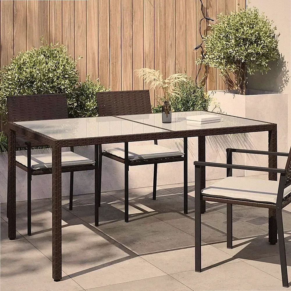 Gartentisch 150x90x75 Cm Gehärtetes Glas Poly Rattan Braun
