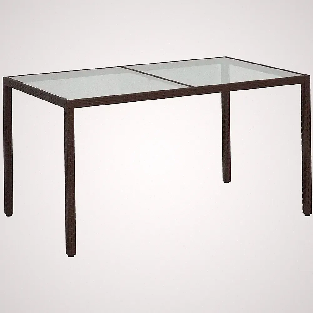 Gartentisch 150x90x75 cm Gehärtetes Glas Poly Rattan Braun