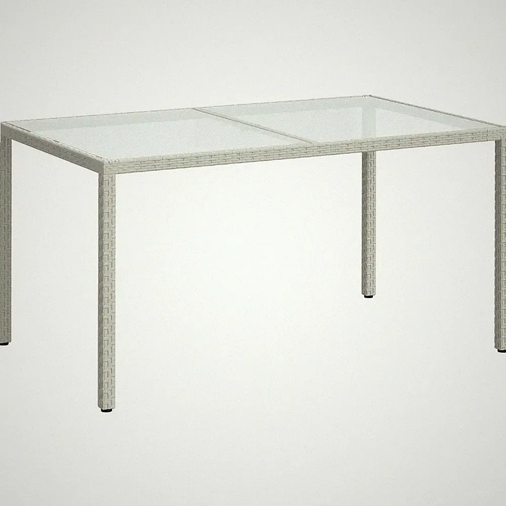 Gartentisch 150x90x75 cm Gehärtetes Glas Poly Rattan Weiß