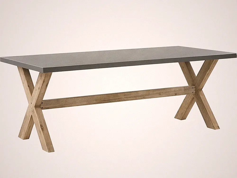 Gartentisch 200x100 cm Betonplatte und Akazienholz-Beinen rustikal grau Olbia