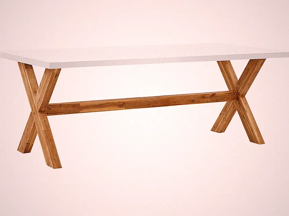 Gartentisch 200x100 cm Betonplatte und Akazienholz-Beinen weiße Platte Olbia