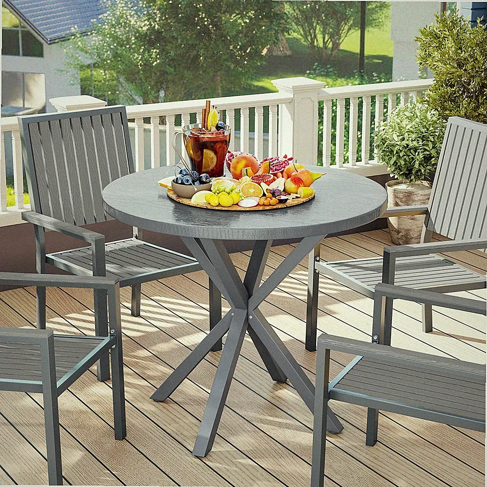Gartentisch, 85 cm runder Outdoor Esstisch, für Balkon, Terrasse, dunkelgrau