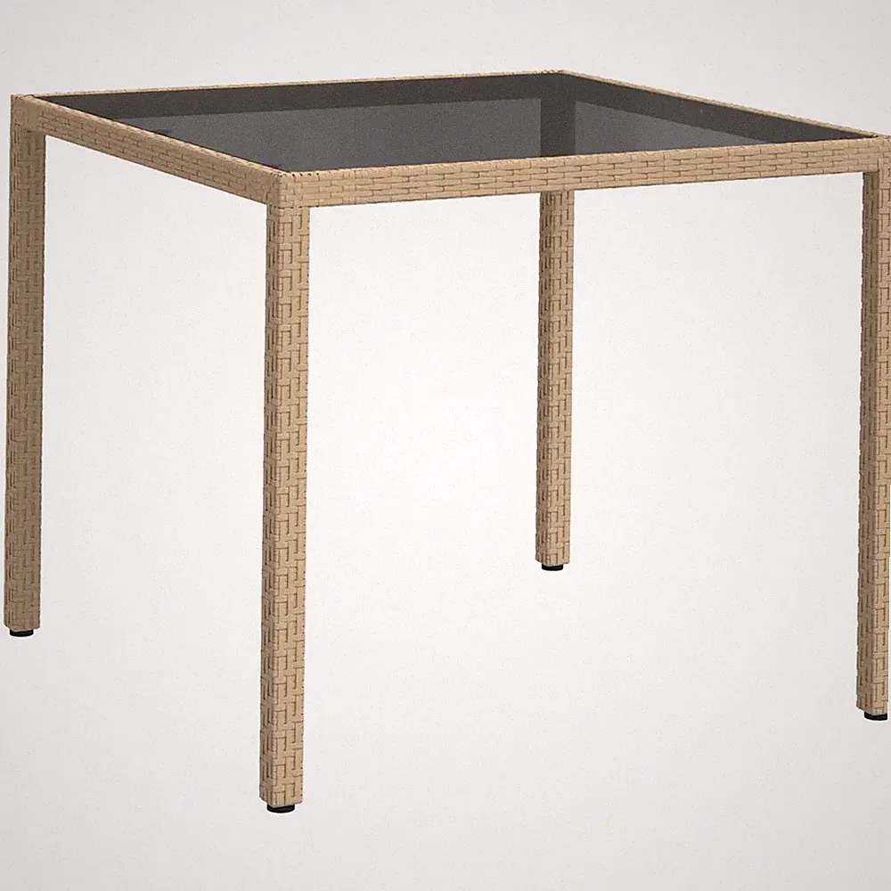 Gartentisch 90x90x75 cm Gehärtetes Glas Poly Rattan Beige
