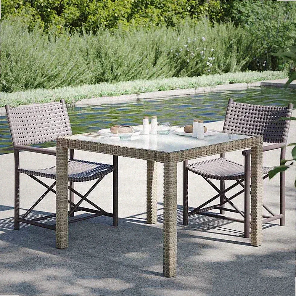 Gartentisch 90x90x75 Cm Gehärtetes Glas Poly Rattan Grau