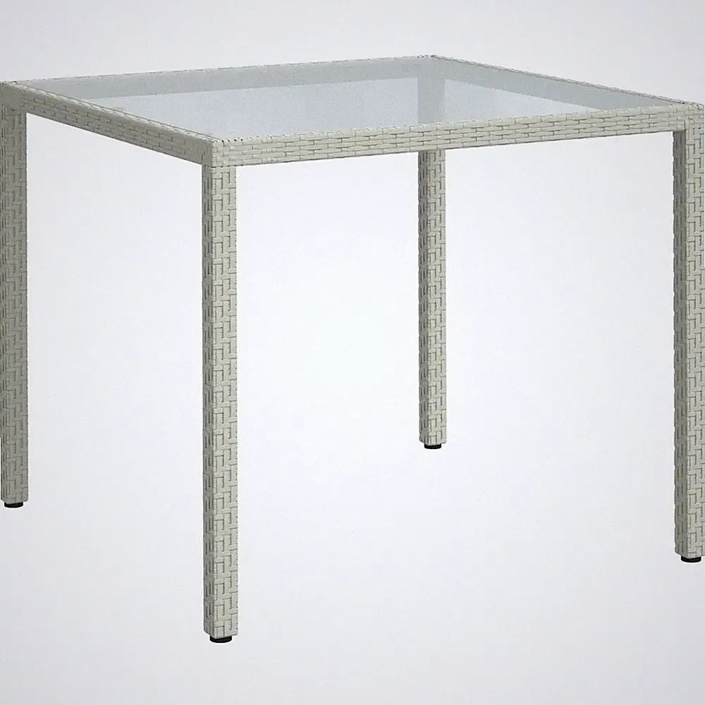 Gartentisch 90x90x75 cm Gehärtetes Glas Poly Rattan Weiß