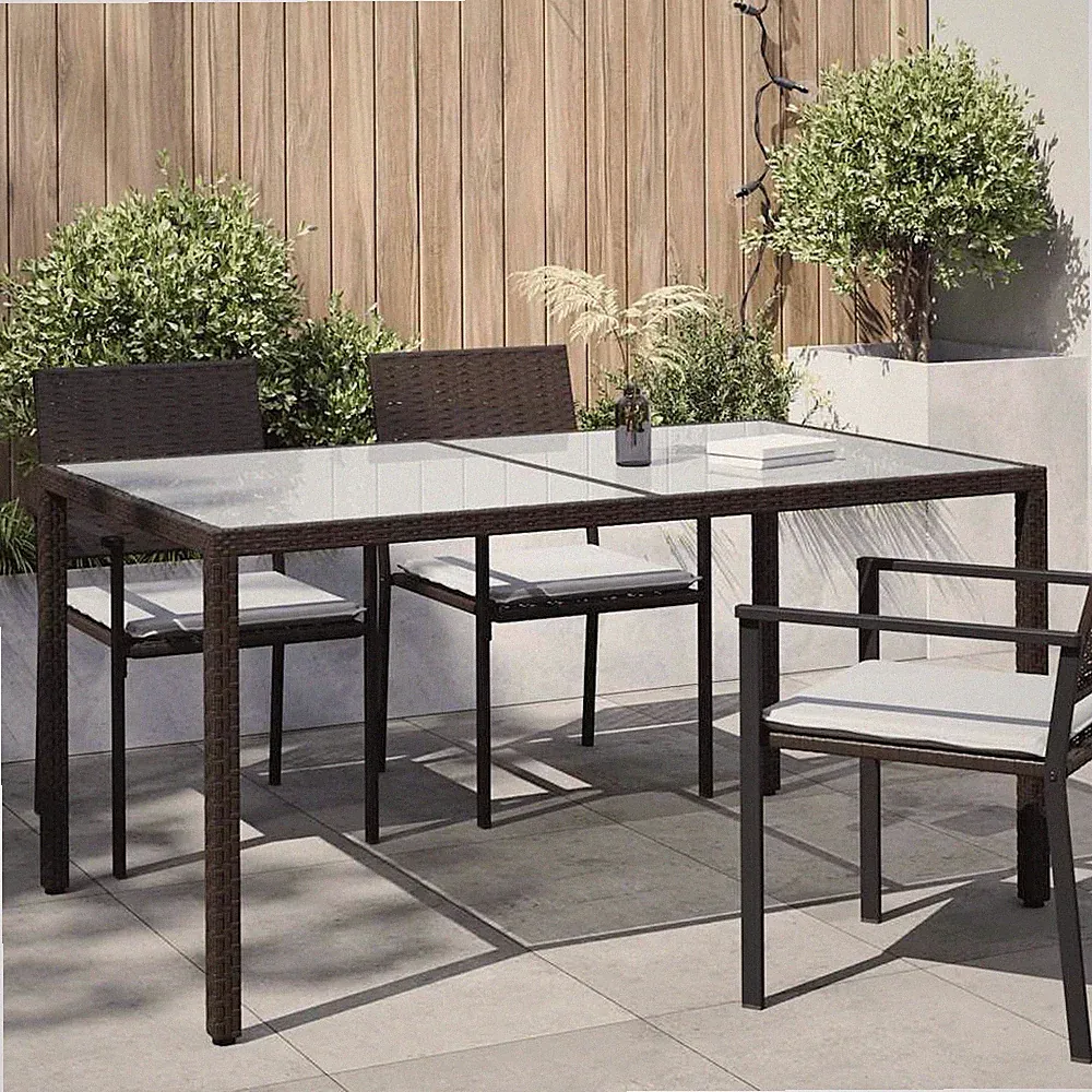 Gartentisch 90x90x75 cm Gehärtetes Glas Poly Rattan Weiß vidaXL