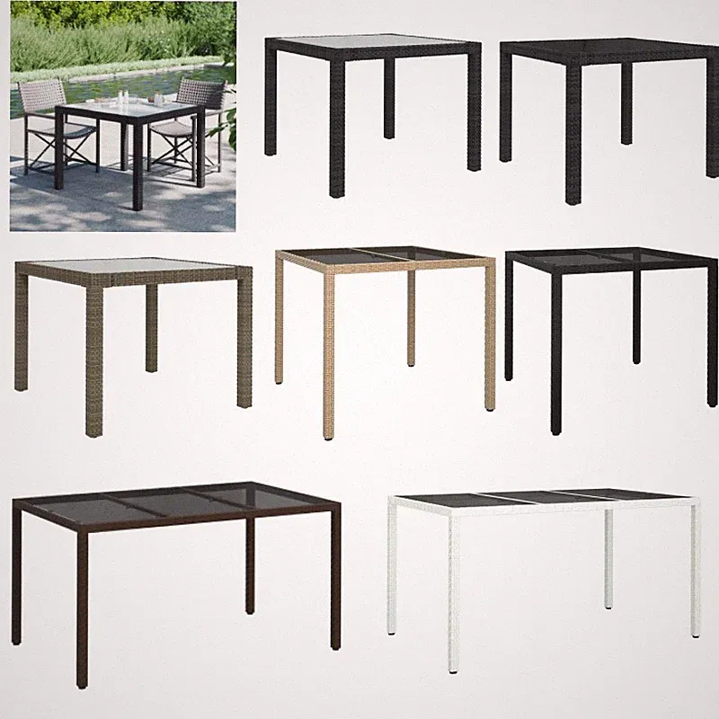 Gartentisch 90x90x75 Cm Gehärtetes Glas Polyrattan Grau mehrere Auswahl Neu