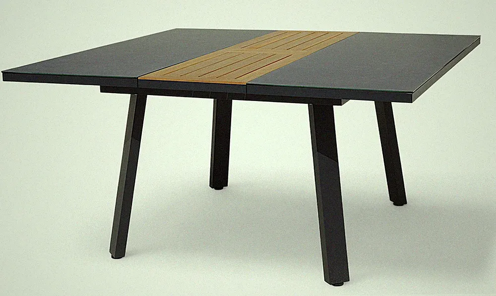 Gartentisch Aluminium Glas Teak 110 auf 150 ausziehbar x 150 cm Breite Tisch