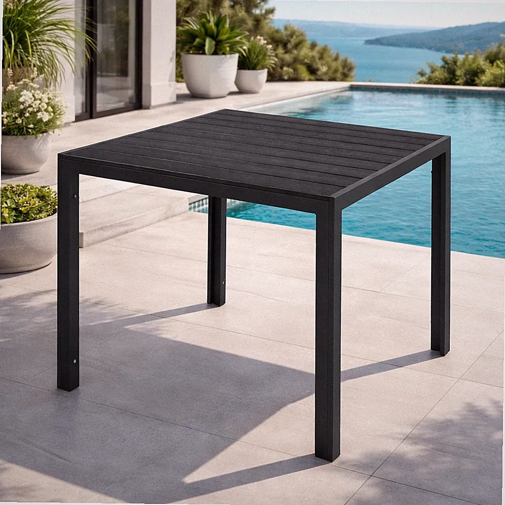Gartentisch Aluminium Holzimitat anthrazit/schwarz Gartenmöbel Esstisch 90x90cm