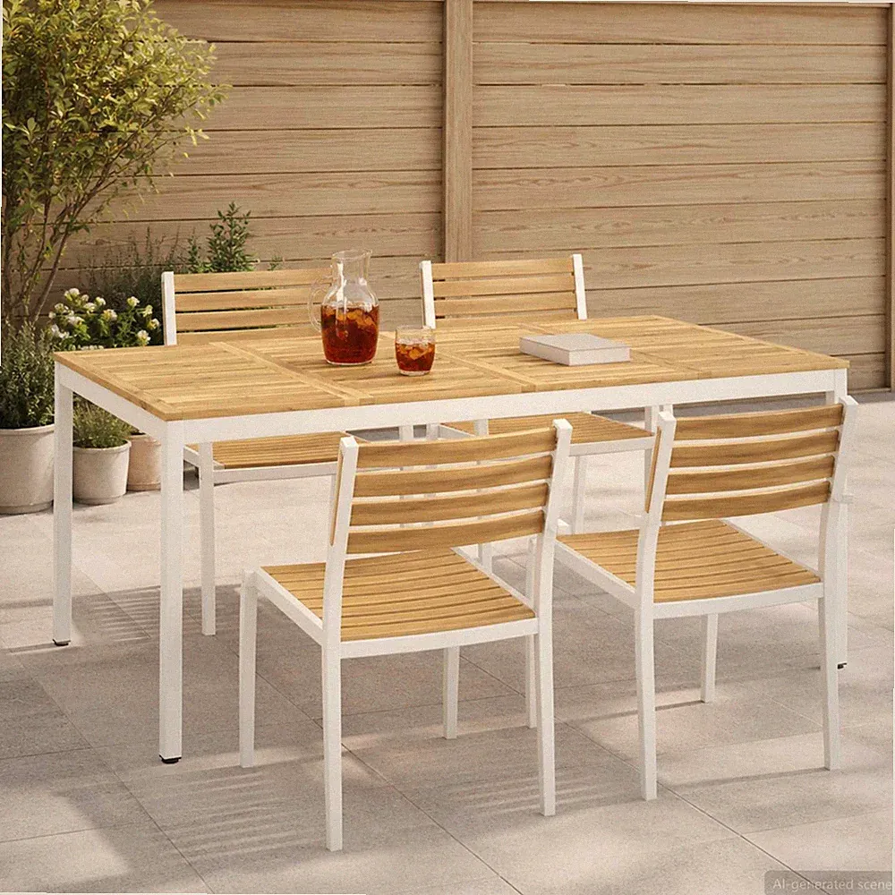 Gartentisch Aluminium Massivholz akazie Gartenmöbel Esstisch Esszimmertisch