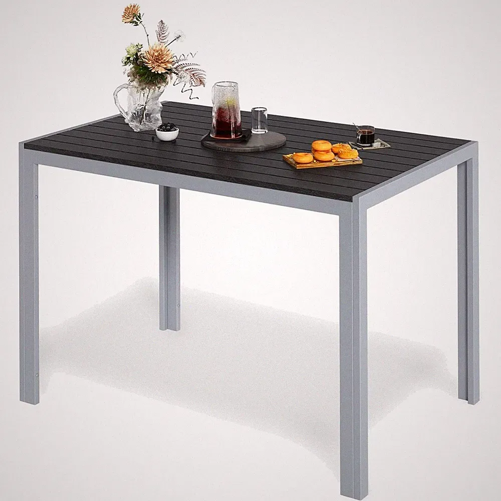 Gartentisch Aluminium WPC 110x70cm wetterfest, Rechteckig Outdoor Terrassentisch