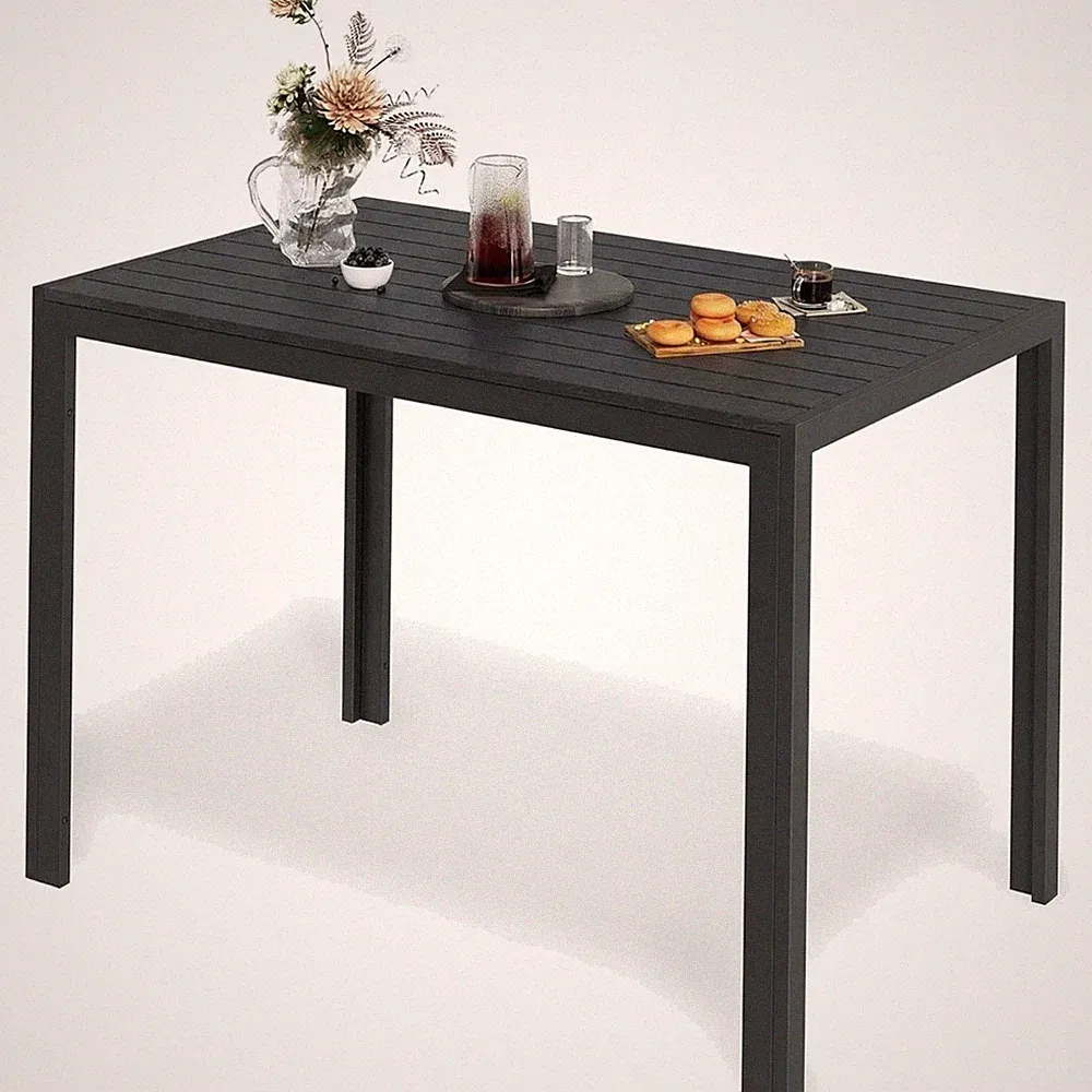 Gartentisch Aluminium WPC 110x70cm wetterfest, schwarz, stab, leicht, rutschf