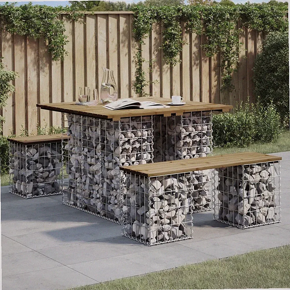 Gartentisch aus Gabionen 100x102x72 cm Kiefernholz Imprägniert