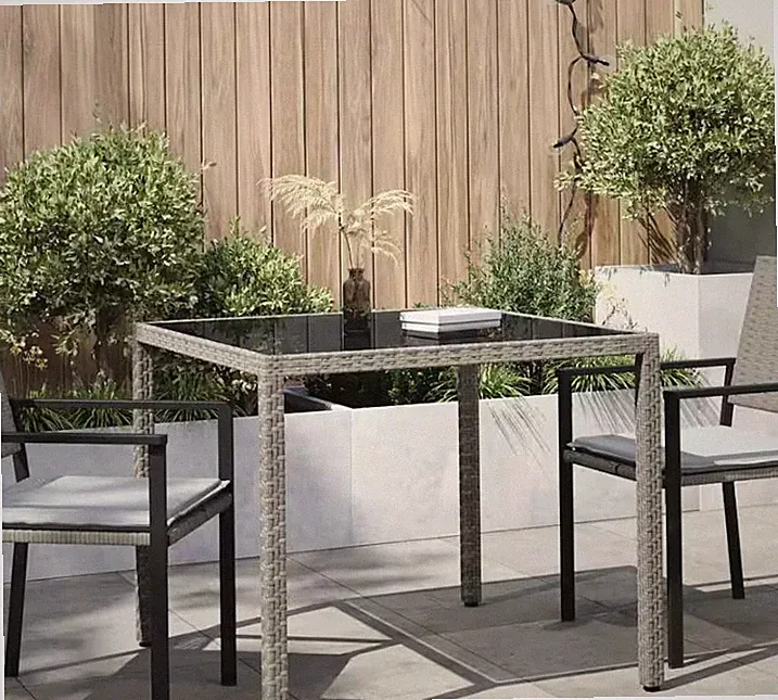 Gartentisch aus Poly Rattan mit gehärtetem Glas - 90x90x75 cm