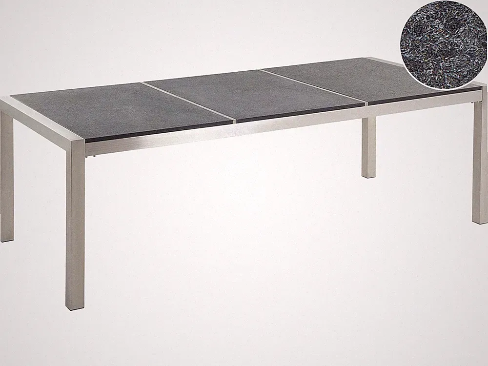 Gartentisch aus Steingemisch schwarz geflammt 220 cm grau / silber Grosseto