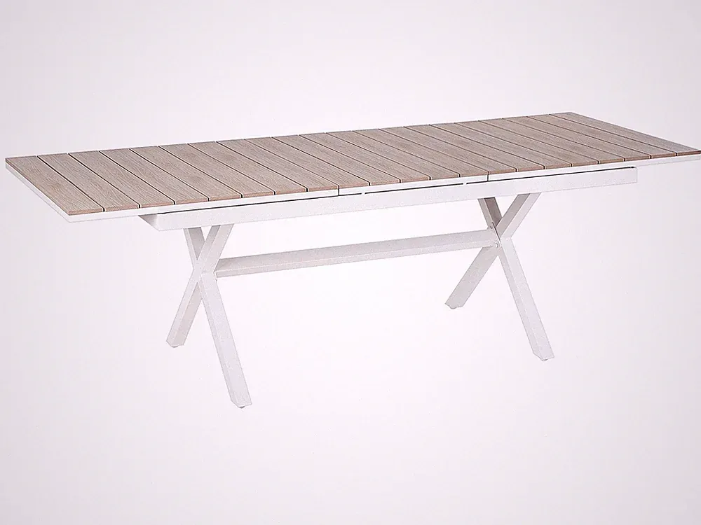 Gartentisch ausziehbar Aluminium / Kunstholz weiß 8-Sitzer 184/242 x 90 cm Fanes