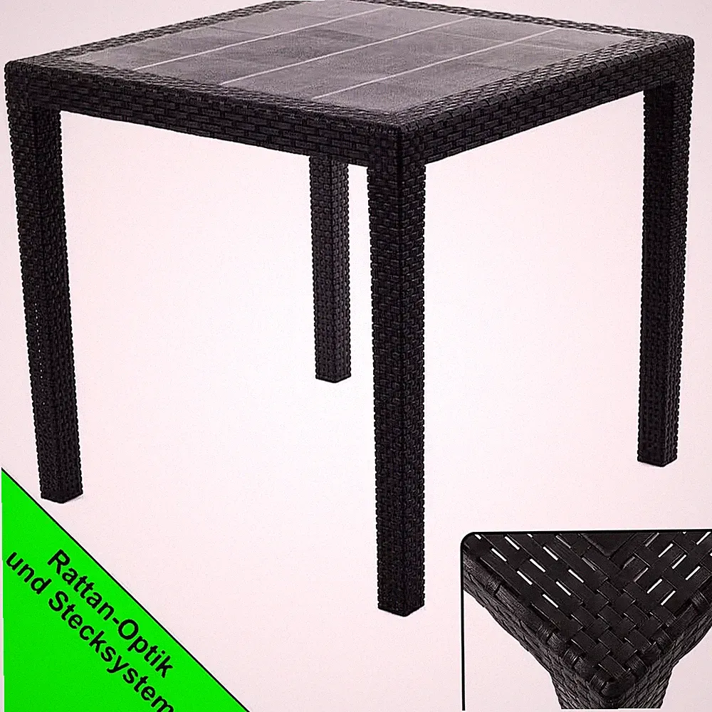 Gartentisch Balkontisch Esstisch 80 cm Kunststoff Rattan Optik 4 Pers. Terrasse