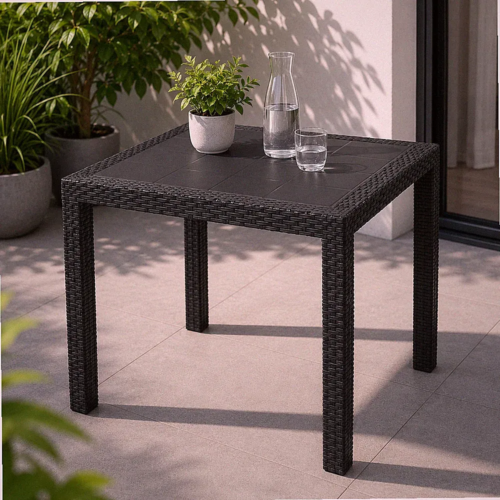 Gartentisch Balkontisch Esstisch 80 cm Kunststoff Rattan Optik 4 Pers. Terrasse