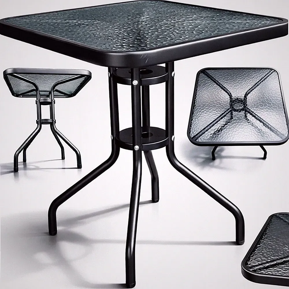 Gartentisch Balkontisch Glastisch 60x60 schwarz Terrasse Metall 70cm
