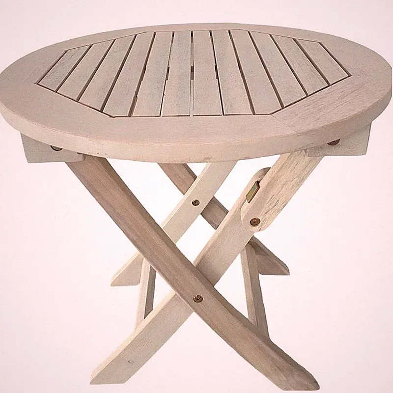Gartentisch Balkontisch Klapptisch Rund 48 cm Akazienholz Tisch Weiß lasiert