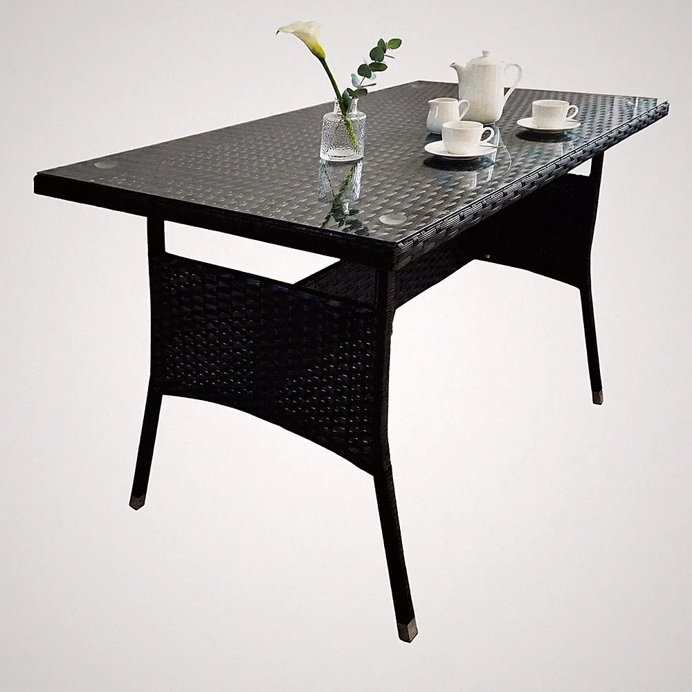 Gartentisch Balkontisch Terrassentisch Outdoor Tisch Esstisch Rattan Glasplatte