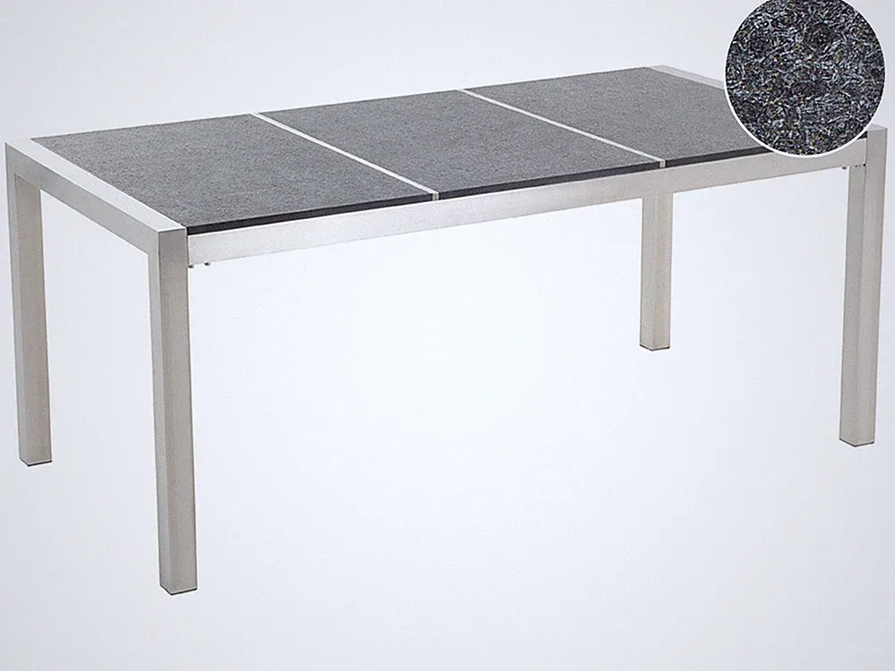 Gartentisch Basalt 180 cm 3 Tischplatten grau / schwarz / silber Grosseto