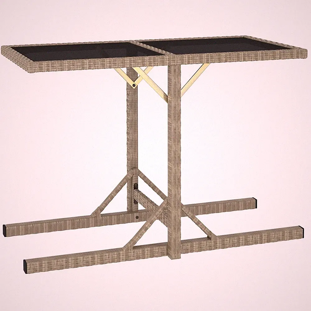 Gartentisch Beige 110×53×72 cm Glas und Poly Rattan