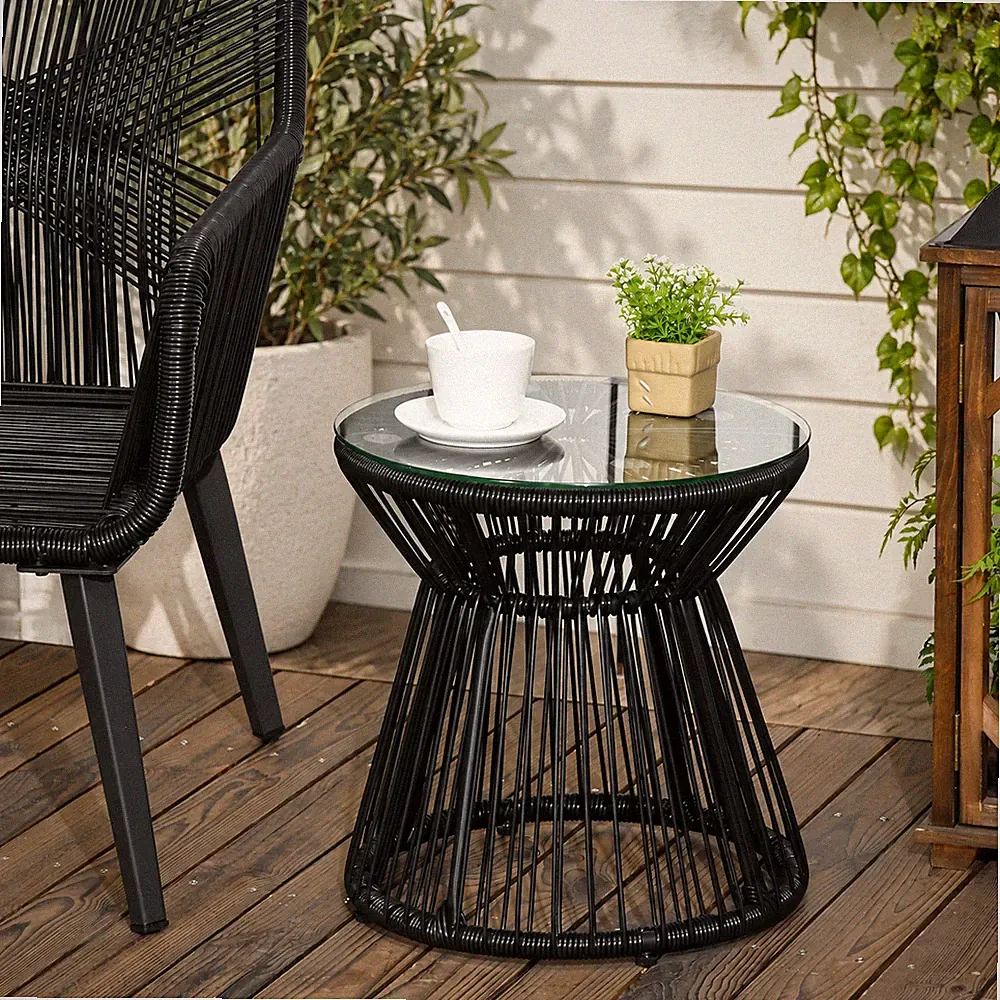 Gartentisch Beistelltisch Couchtisch Boho PE-Rattan Wetterfest Schwarz 40x40 cm