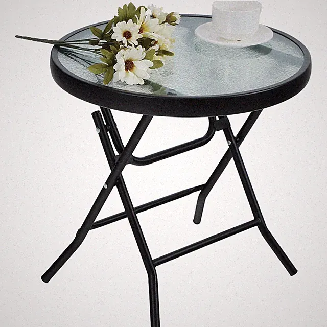 Gartentisch Beistelltisch Klappbar rund Glas Metall Balkon Terrasse Wohnzimmer