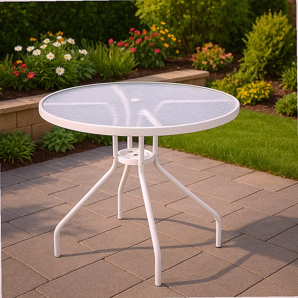 Gartentisch Bistrotisch Balkontisch Glastisch rund 90x70 cm Beistelltisch Weiß