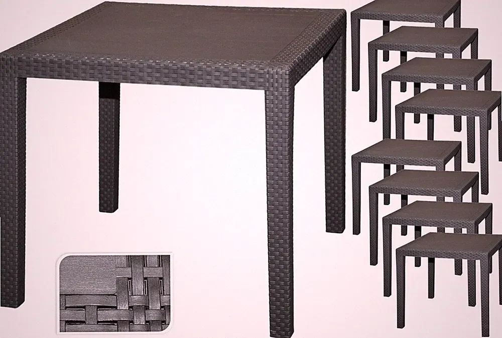 Gartentisch Bistrotisch Terrasse 9 x Stück Rattan 79 x 79 cm Kunststoff Gastro