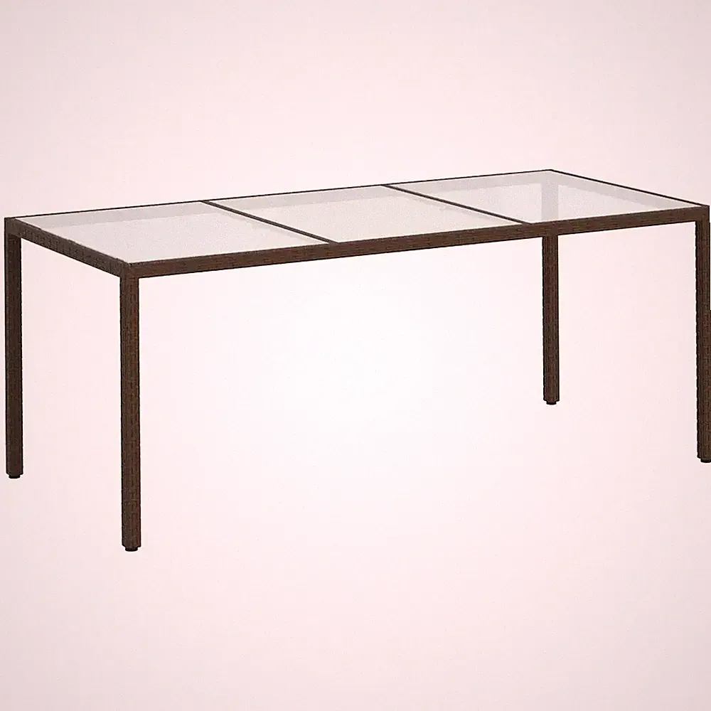 Gartentisch Braun 190x90x75 cm Gehärtetes Glas und Poly Rattan