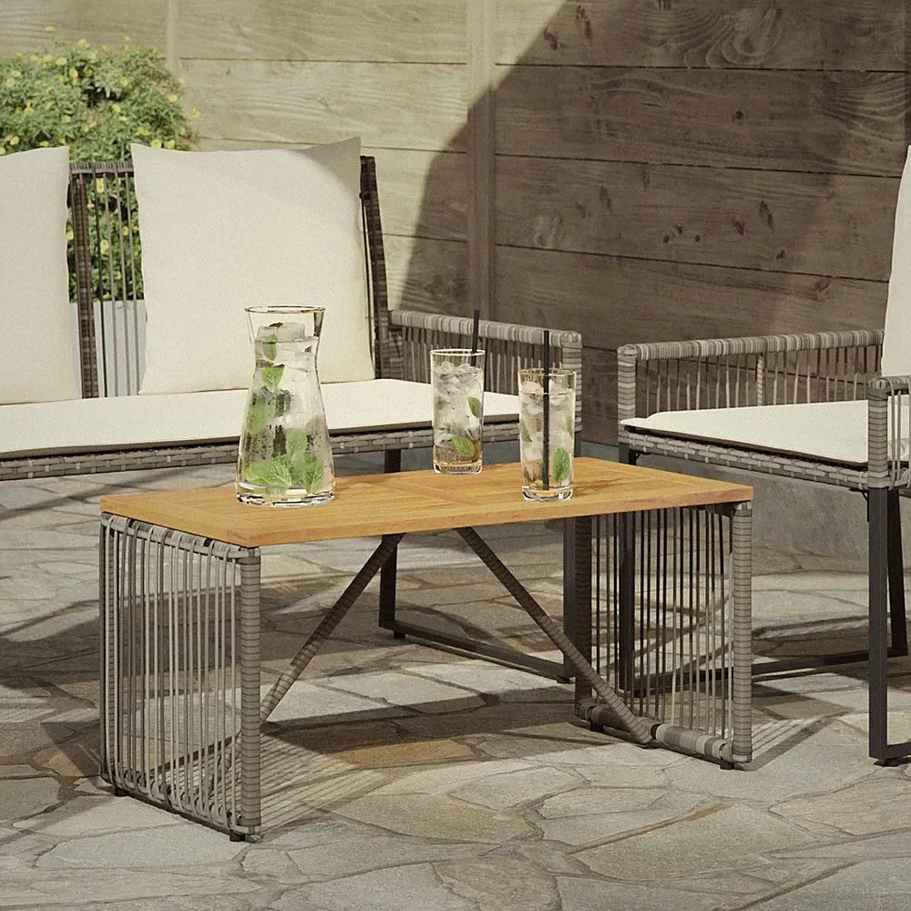 Gartentisch Couchtisch Poly-Rattan Holzplatte 80 x 40 x 40 cm Outdoor-Tisch