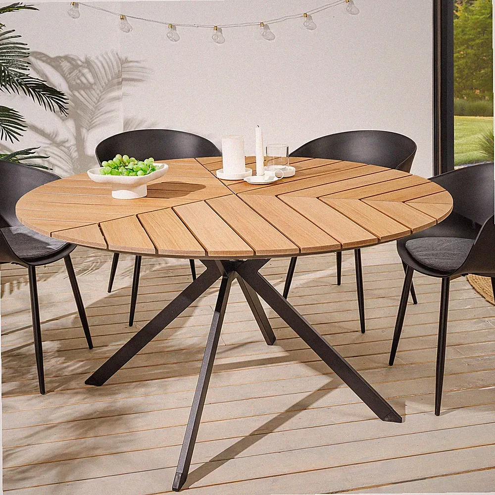 Gartentisch DESIGNO - 120cm - natur - rund - WPC Holz-Design - Metall - Esstisch