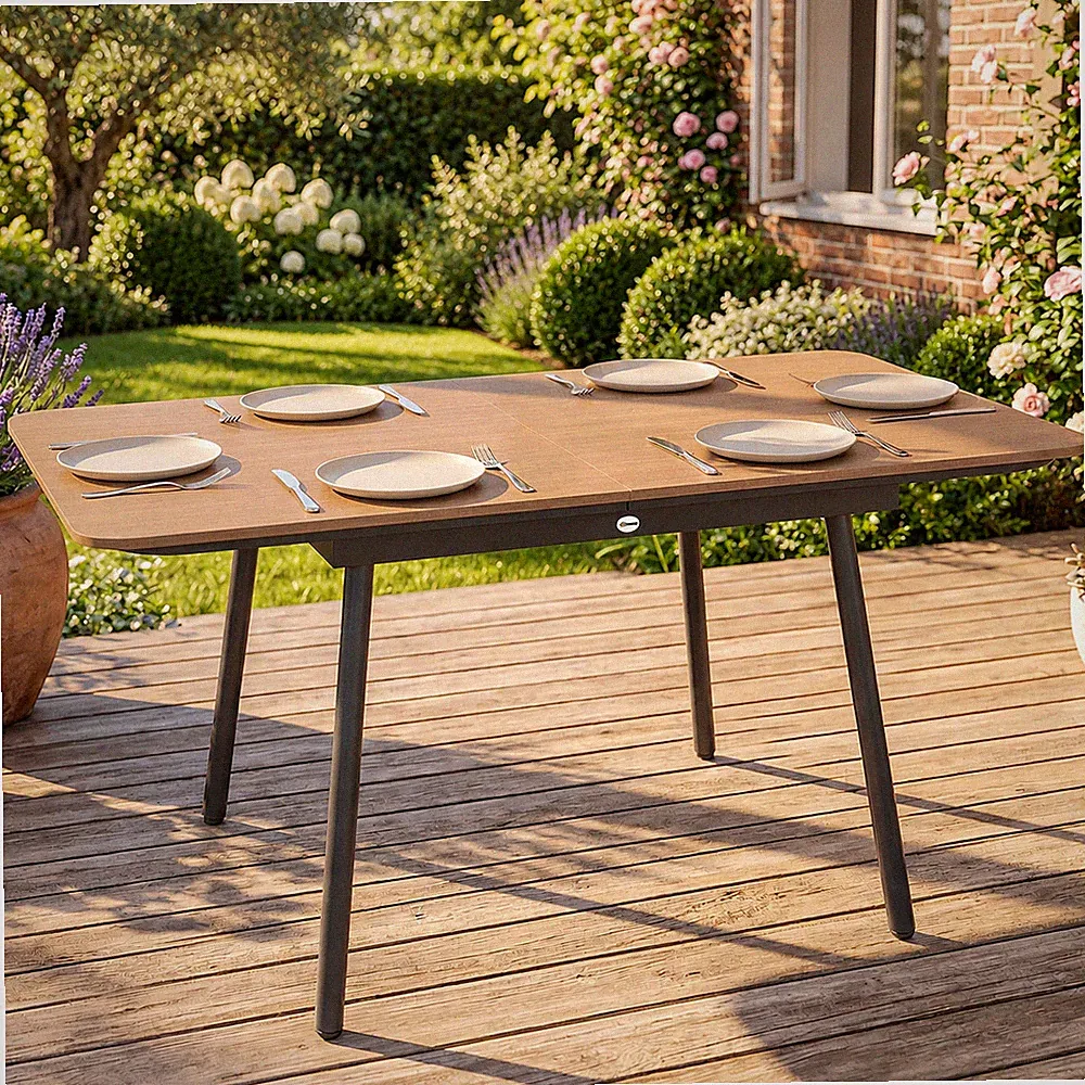 Gartentisch Esstisch 6 Personen WPC Tischplatte Rostbeständig Teak 140 x 80 cm