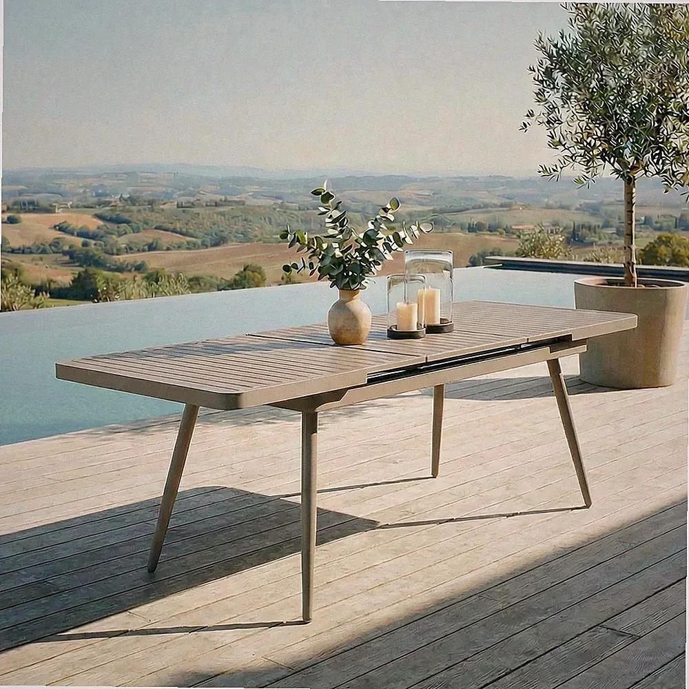 Gartentisch esstisch ausziehbar 180 bis 240cm Terrassentisch wetterfest champagn