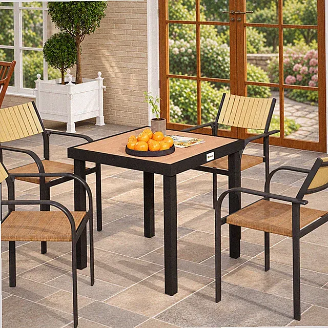 Gartentisch Esstisch Balkontisch Aluminium 4 Personen Quadratisch Natur 80 cm