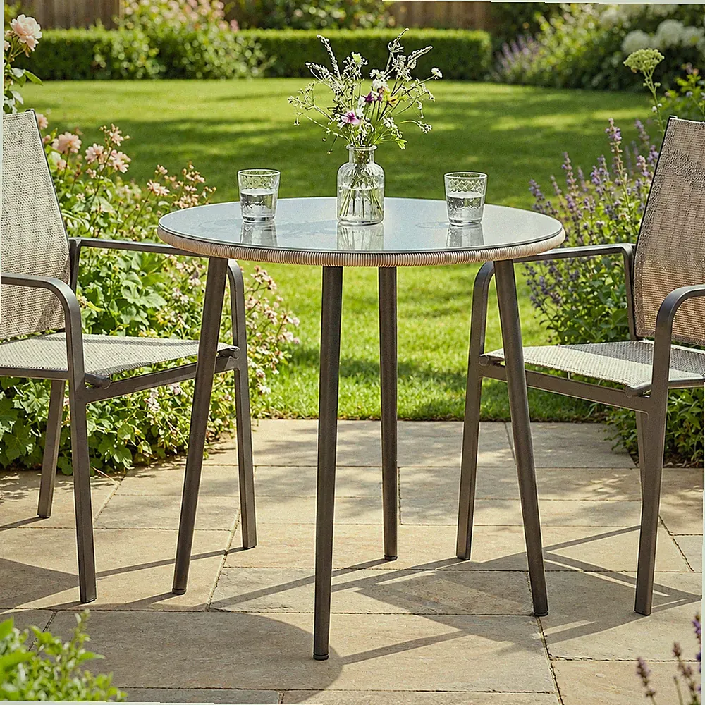 Gartentisch Esstisch Buffettisch für 4 Personen Stahl PE-Rattan Grau 80 x 80 cm