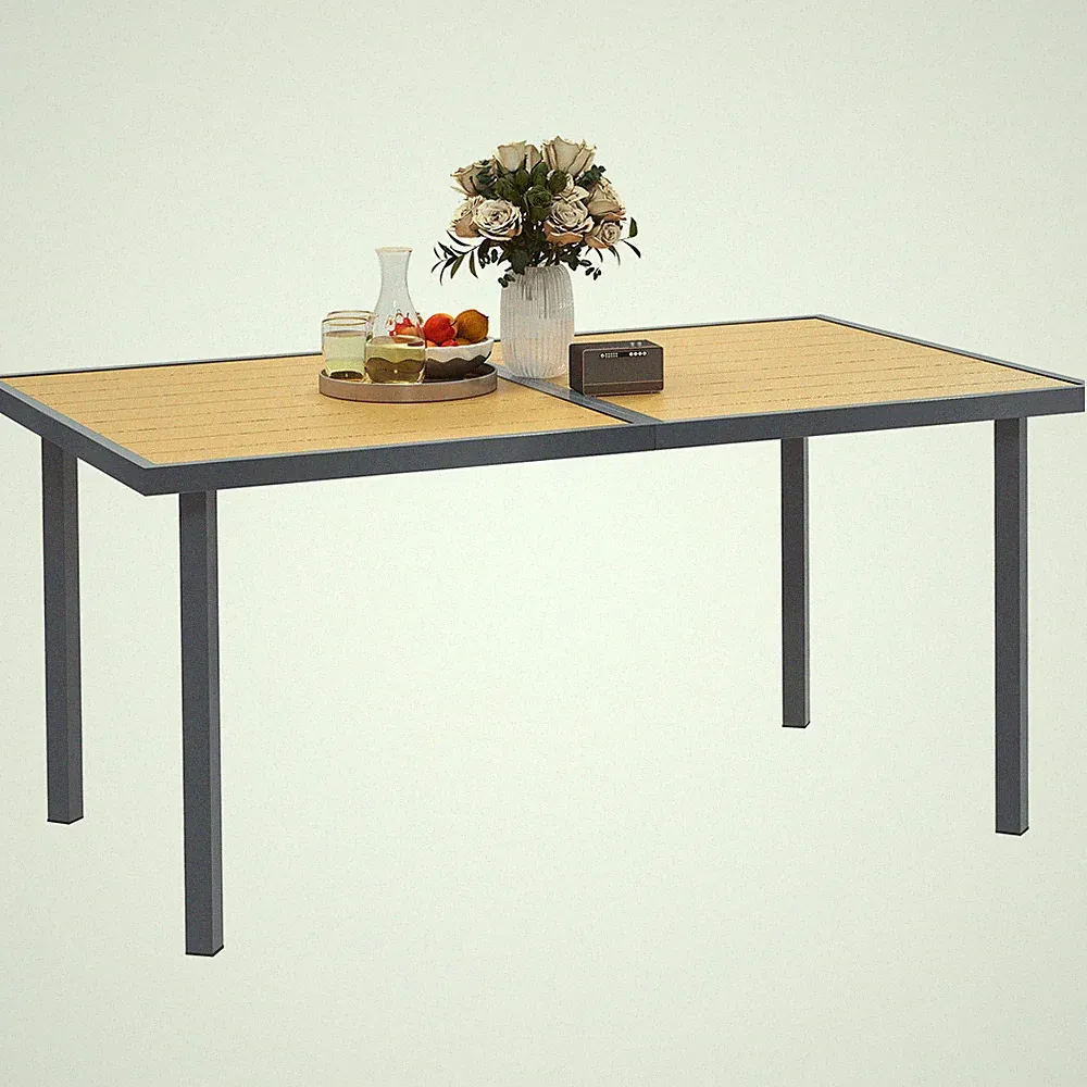 Gartentisch Esstisch für Garten Terrasse 150x90x72cm Holzoptik Stahl 6 Personen