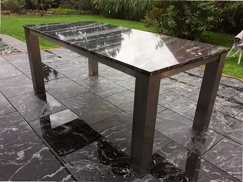 Gartentisch Esstisch Naturstein schwarz/ weiss Edelstahltisch Granittisch Stein