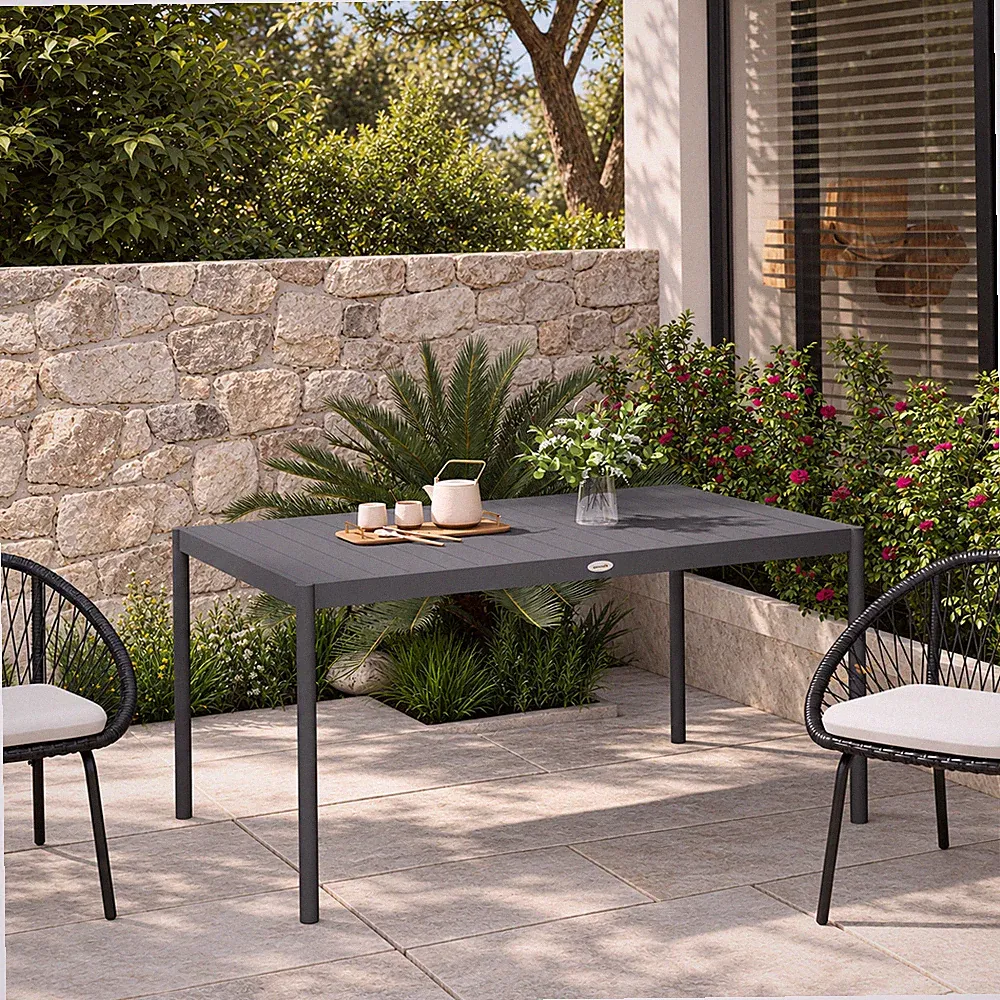 Gartentisch Esstisch Outdoortisch Aluminium Wetterfest Dunkelgrau 145 x 90 cm