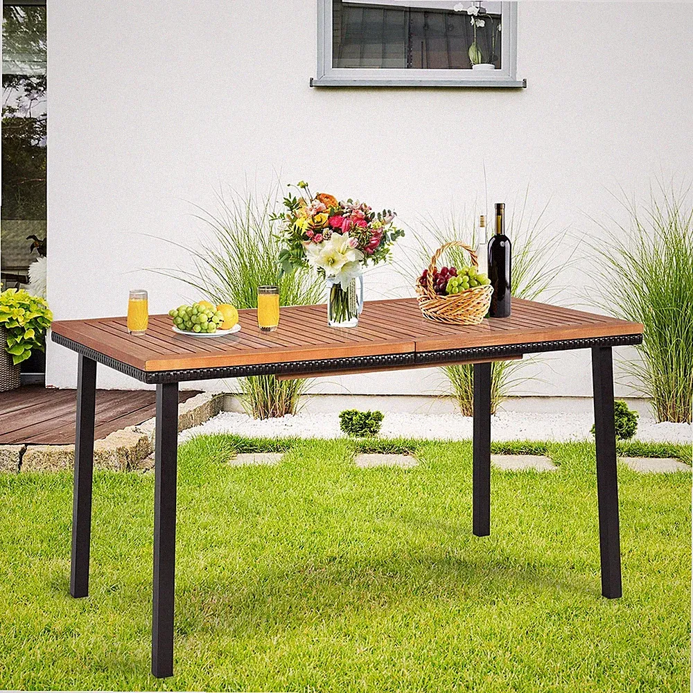 Gartentisch Esstisch Terrassentisch mit Schirmloch&Akazienholz Tischplatte