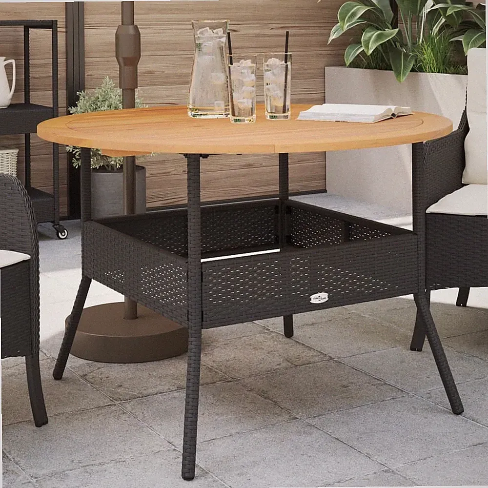 Gartentisch Esstisch Terrassentisch Rund Holzplatte Ø110cm Poly Rattan vidaXL