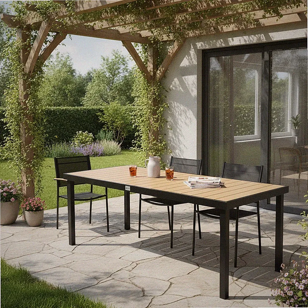 Gartentisch für 8 Personen Aluminium Outdoor Esstisch rechteckig natur
