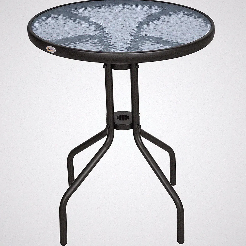 Gartentisch für Balkon Terrasse rund Sicherheitsglas stabil wetterfest 60x70cm