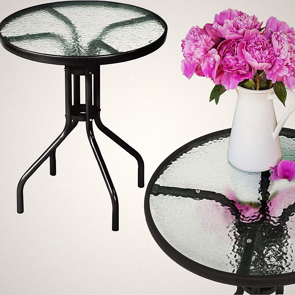 Gartentisch für Balkon/Terrasse, runder Glastisch aus Metall, 60 cm