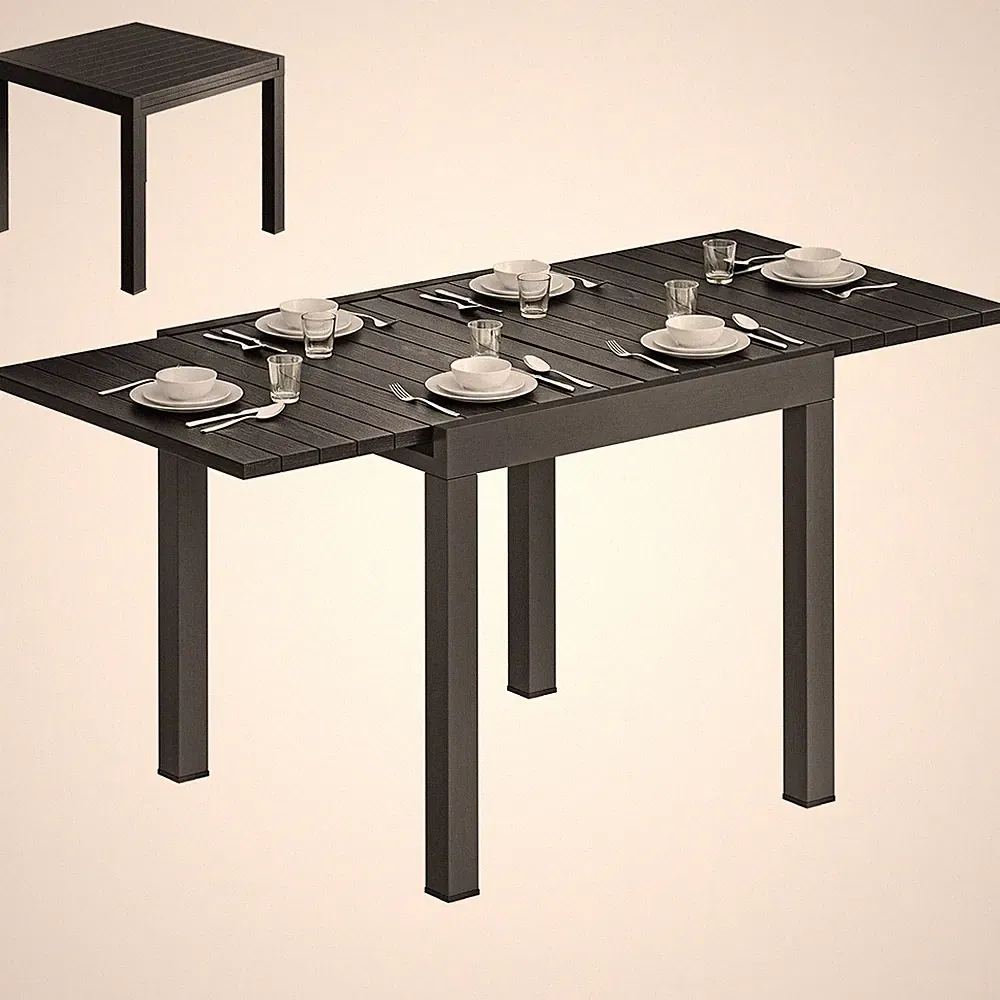 Gartentisch für Garten ausziehbar 80-160cm Schwarz Alu Holzoptik