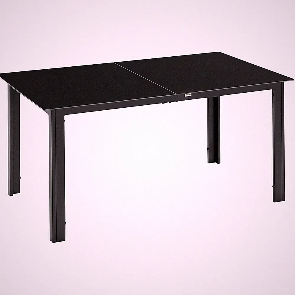 Gartentisch, Garten Esstisch für 6 Personen aus Alu Schwarz 150 x 90 x 74 cm